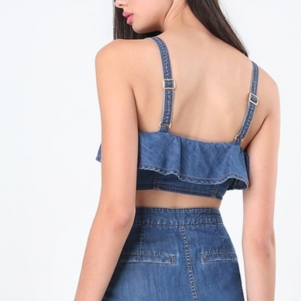 Denim bebe Crop Jean Bra Button Front Bralette - Picture 2 of 6